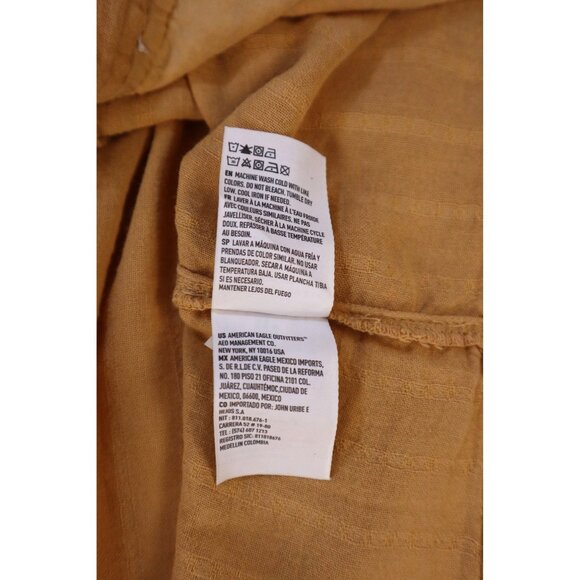 American Eagle Embroidered Mustard Yellow Peasant Blouse With Tassel Tie Neck S - Picture 8 of 12